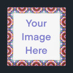 Imán Colourful Blue Bold Green Bright Pink Geometric<br><div class="desc">Colourful Blue Bold Green Bright Pink Geometric Abstract Square Fridge and Notice Board Magnet. Replace the image in the middle of the frame with your own. For a person who likes maximalism, and loves colourful rainbow home interior decor. Funky and cheerful maximalist home office and kitchen accessories. Makes a great,...</div>