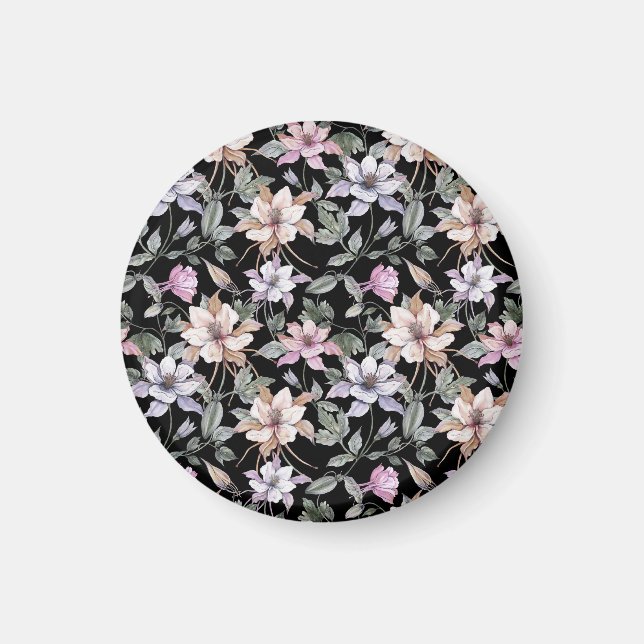 Imán Columbina exótica: acuarela floral negra. (Frente)