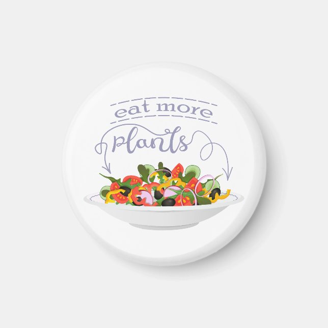 Imán Coma más plantas con letras de motivación de ensal (Frente)