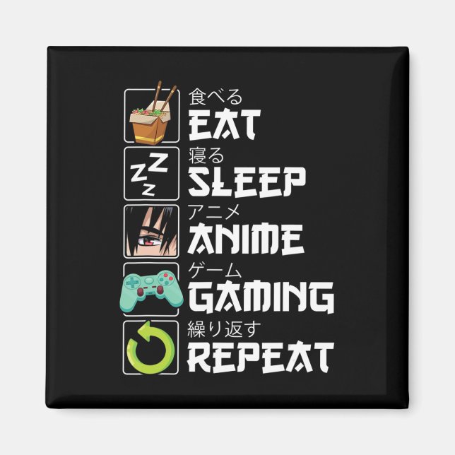 Imán Coma Sueño Anime Gaming Repetir Kawaii Otaku Anime (Frente)