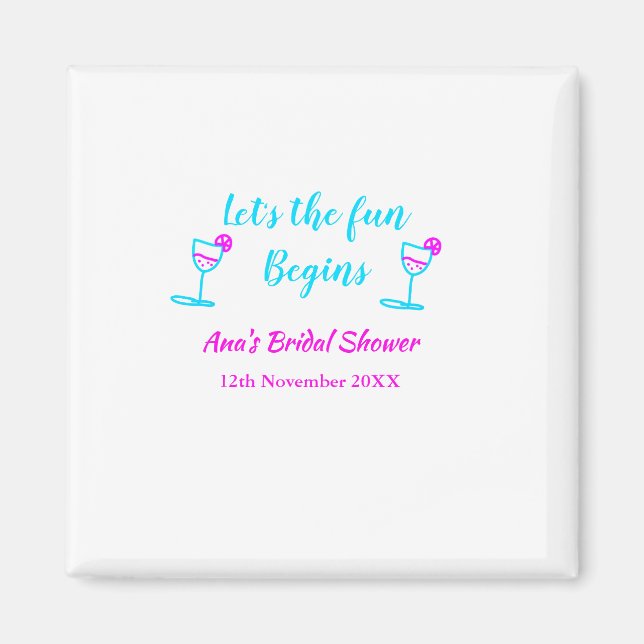 Imán Comencemos divertido brindis azul rosa vidrio desp (Frente)