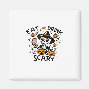 Imán Comer Bebida Y Tener Miedo De La Calabaza De Hallo