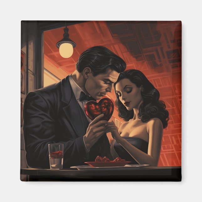 Imán cómic día de San Valentín vintage retro (Frente)