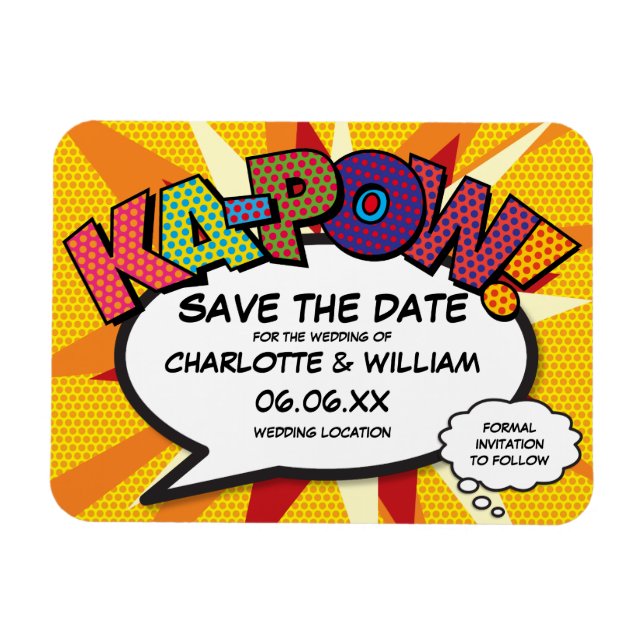 Imán Comic KA-POW Modern Fun Save the Date (Horizontal)
