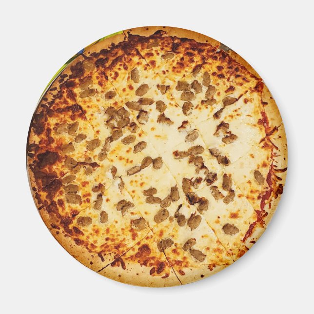 Imán Comida de pizza de queso y salchichas (Frente)