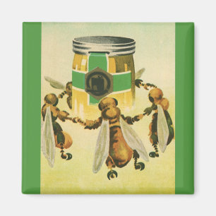Imán Comida vintage, abejas orgánicas de miel bailando