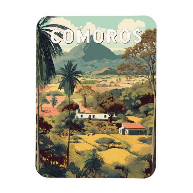 Imán Comoros Illustration Travel Art Vintage (Vertical)