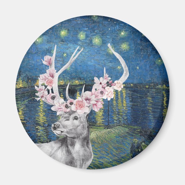 Imán Compilación de estrellas de flores y noche Van Gog (Frente)
