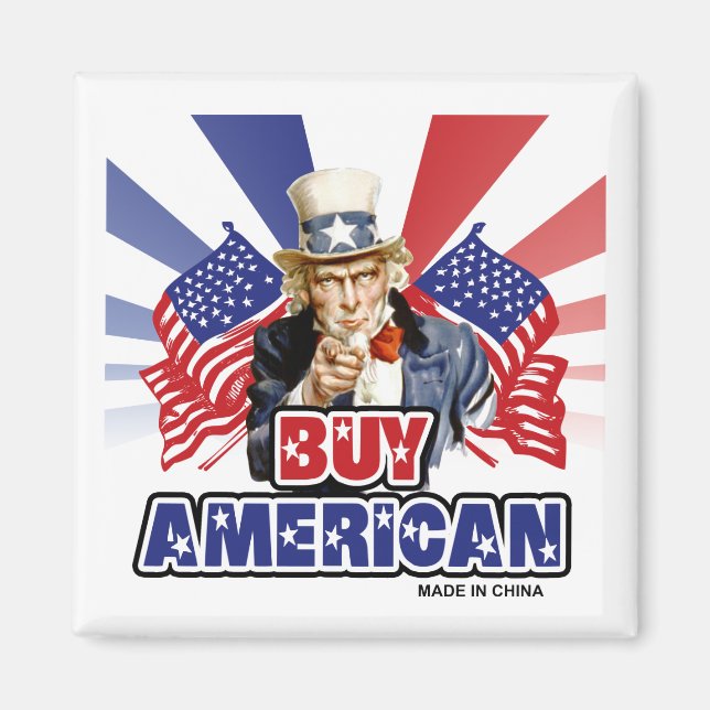 Imán Compra Americano (Hecho En China) - Chiste Gracios (Frente)