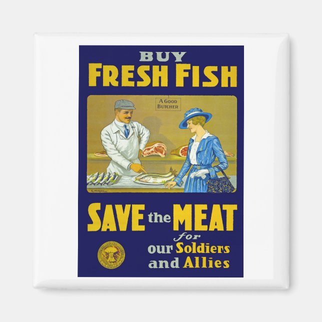 Imán Comprar pescado fresco ~ Guardar carne (Frente)