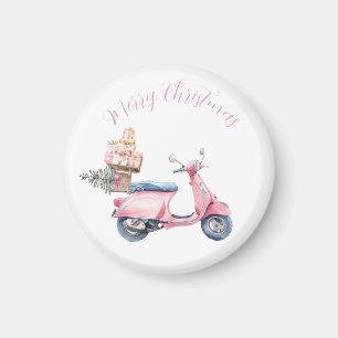 Imán Compras Navideñas en Scooter Rosa