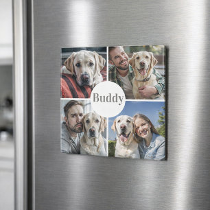 Imán con nombre de collage de fotos personalizadas