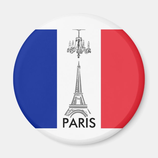 Imán con tema de la Torre Eiffel de la bandera fra (Frente)