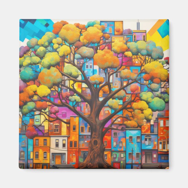 Imán Concepto de civilización de árbol Resumen Pintura  (Frente)