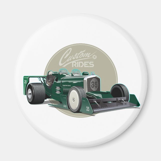 Imán concepto de coche de carrera retro personalizado (Frente)