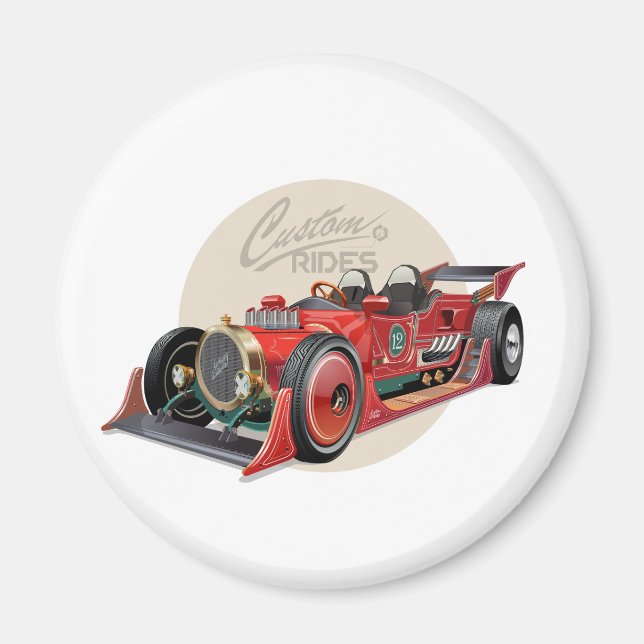 Imán concepto de coche de carrera retro personalizado (Frente)