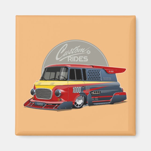 Imán Concepto de furgoneta de carrera retro personaliza (Frente)