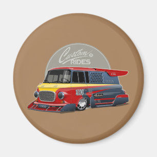 Imán Concepto de furgoneta de carrera retro personaliza