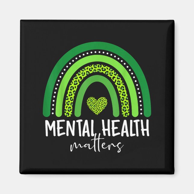 Imán conciencia de salud mental cerebro arcoiris verde (Frente)