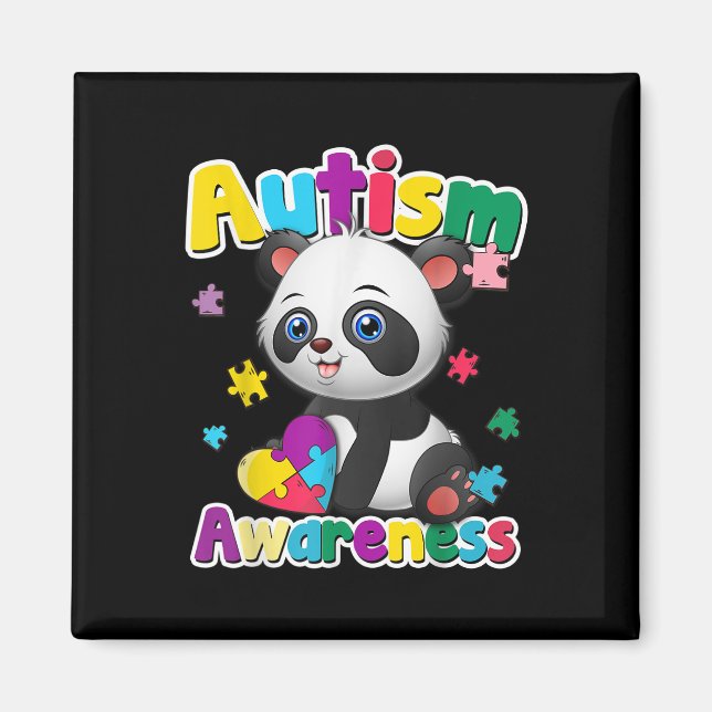 Imán Conciencia sobre el autismo Panda Puzzle Pieces Co (Frente)