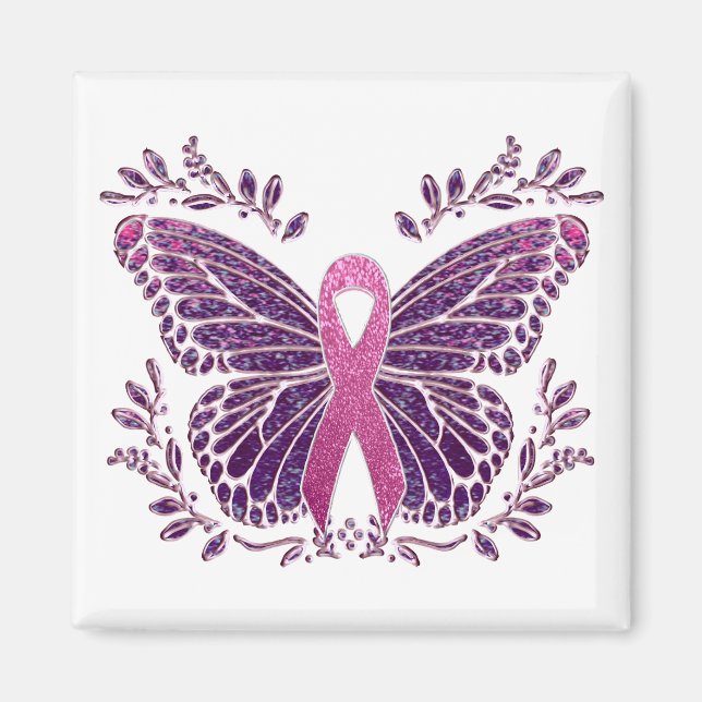 Imán Conciencia sobre el cáncer de mama Butterfly Flora (Frente)
