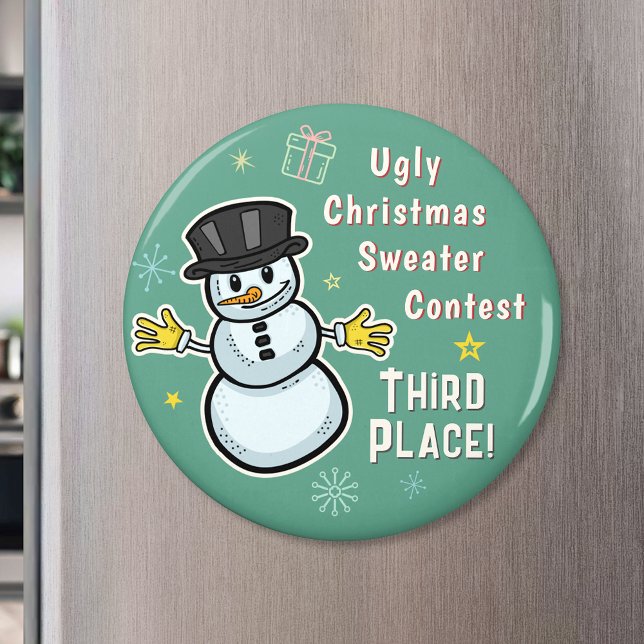 Imán Concurso de suéter de Navidades feos retro Snowman (Subido por el creador)
