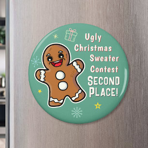 Imán Concurso Retro Gingerbread Feo de Xmas Sweater