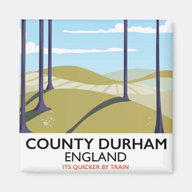 Imán Condado de Durham, poster de trenes de Inglaterra (Frente)
