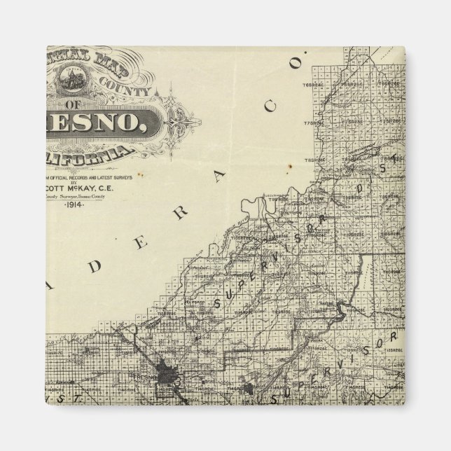Imán Condado de Map Fresno, California (Frente)
