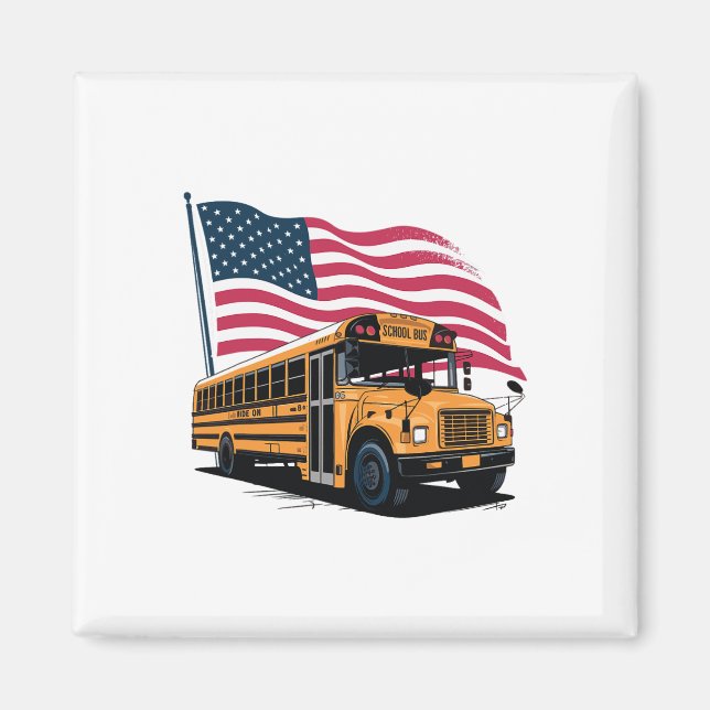 Imán Conductor de Autobús Escolar Bandera de EE. UU.  (Frente)