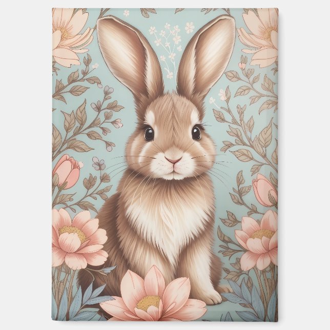 Imán Conejito bebé lindo floral pastel  (Anverso)