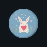Imán Conejito blanco lindo con corazón<br><div class="desc">Adorable conejo blanco sosteniendo un corazón rojo con flores primaverales y corazones rosados por encima.</div>