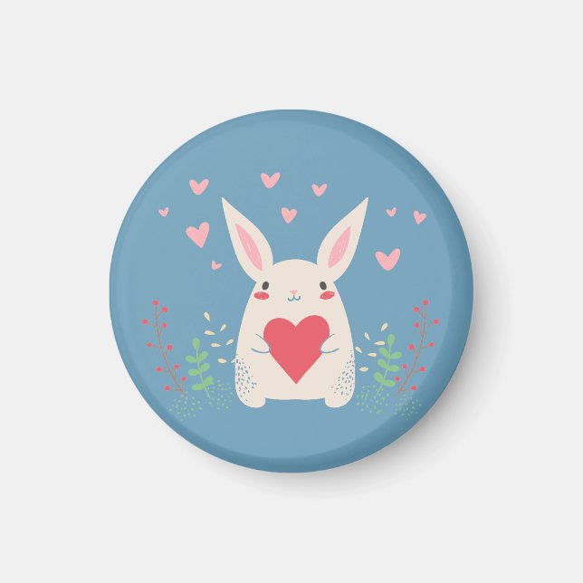 Imán Conejito blanco lindo con corazón (Frente)