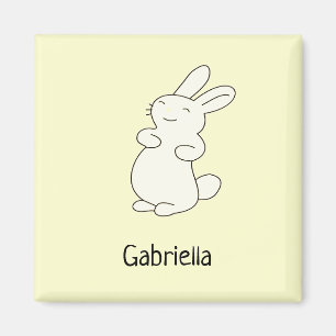 Imán Conejito blanco lindo nombre personalizado amarill