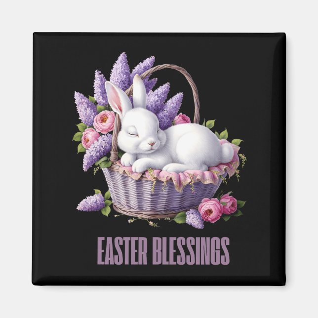 Imán Conejito de bendición de Pascua cesta de flores de (Frente)