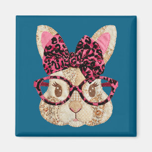 Imán Conejito de Pascua adorable con gafas y lazo rosa 