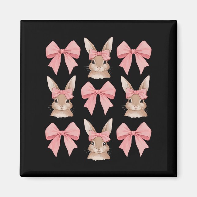 Imán Conejito de Pascua con Coquette Bow Easter Day Gir (Frente)