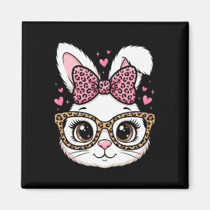 Imán Conejito de Pascua Lindo Cara de Leopardo Gafas de