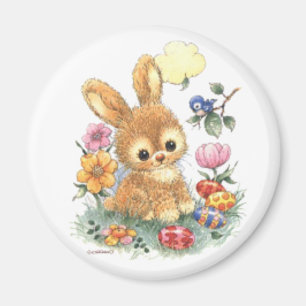 Imán Conejito de pascua lindo con las flores y los