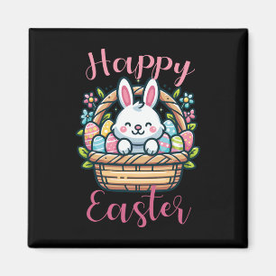 Imán Conejito de Pascua Lindo En Cesta Con Huevos