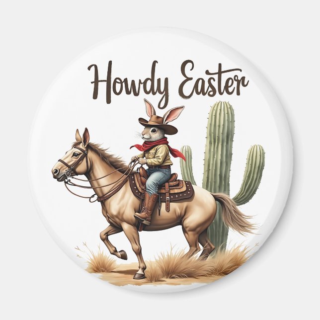 Imán Conejito de Pascua montando un vaquero de caballo (Frente)