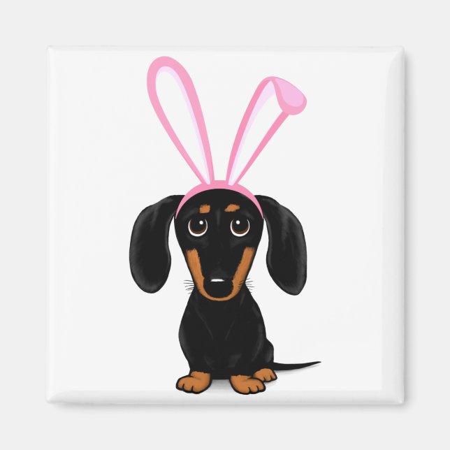 Imán Conejito divertido de Pascua perro dachshund negro (Frente)