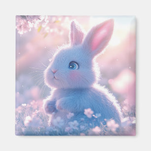 Imán Conejo bebé adorable en un campo de flores