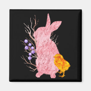 Imán Conejo de cola de algodón pollito rosa Pascua prim
