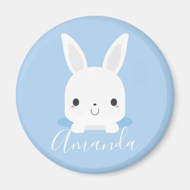 Imán Conejo de conejito azul con nombre personalizado (Frente)