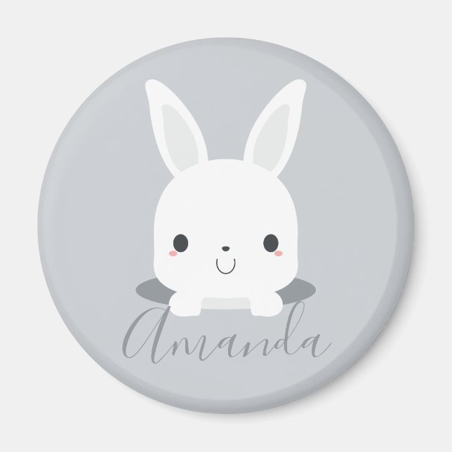 Imán Conejo de conejito gris con nombre personalizado (Frente)