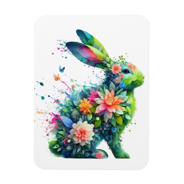 Imán Conejo de conejo con energía eléctrica de flores (Vertical)