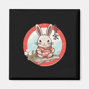 Imán Conejo de conejo japonés de Pascua en traje japoné