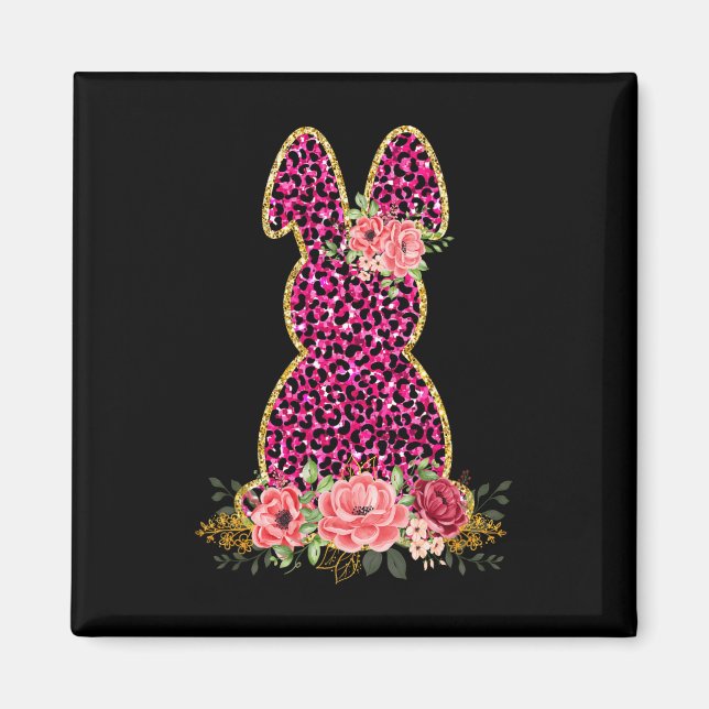 Imán Conejo de conejo lindo leopardo rosado conejo feli (Frente)