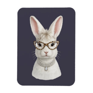 Imán Conejo de Moda Divertido con Gafas de Leopardo